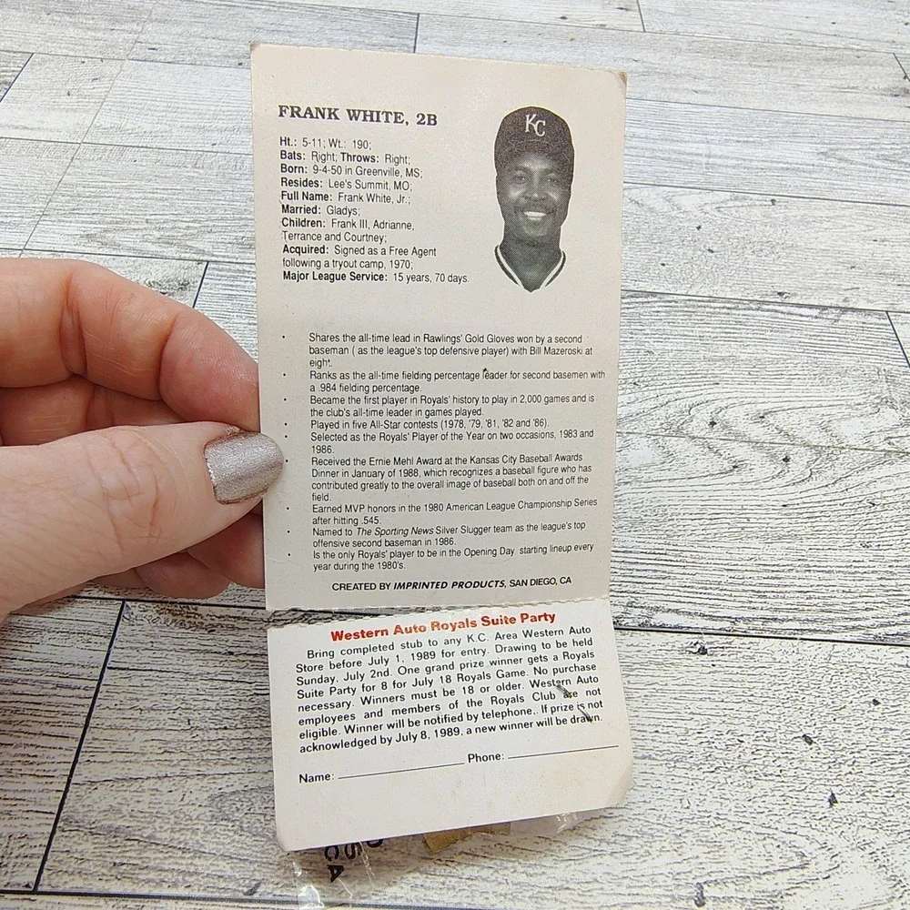 Frank White Royals 1989‎ Promo Card AC Delco Spark Plug Pin MLB Crossover
